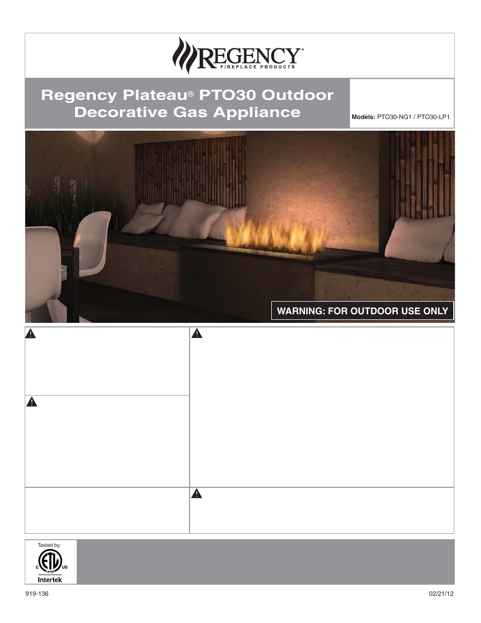 Regency Plateau PTO60 Outdoor Gas Burner User Manual | 36 pages