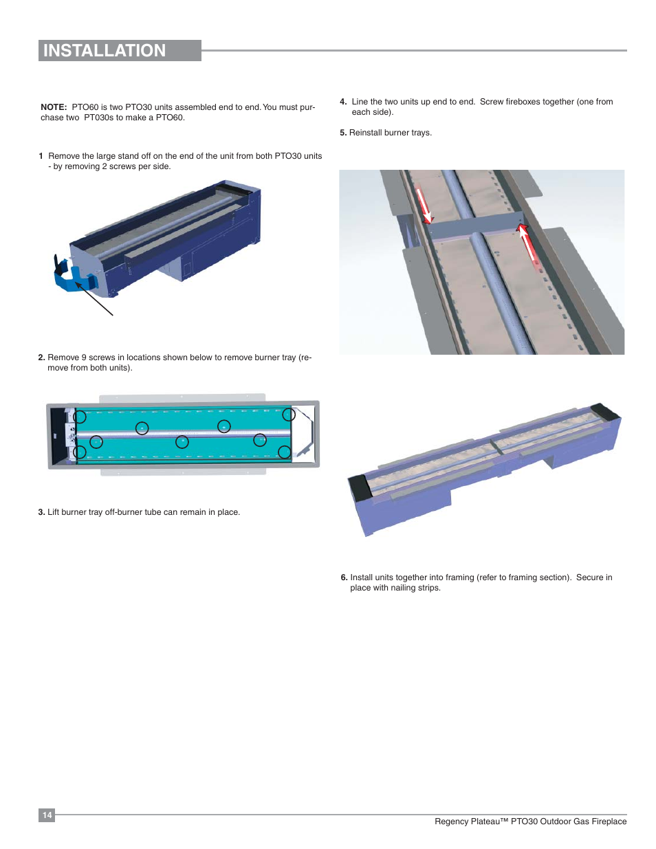 Installation, Pto60 assembly | Regency Plateau PTO60 Outdoor Gas Burner User Manual | Page 14 / 36