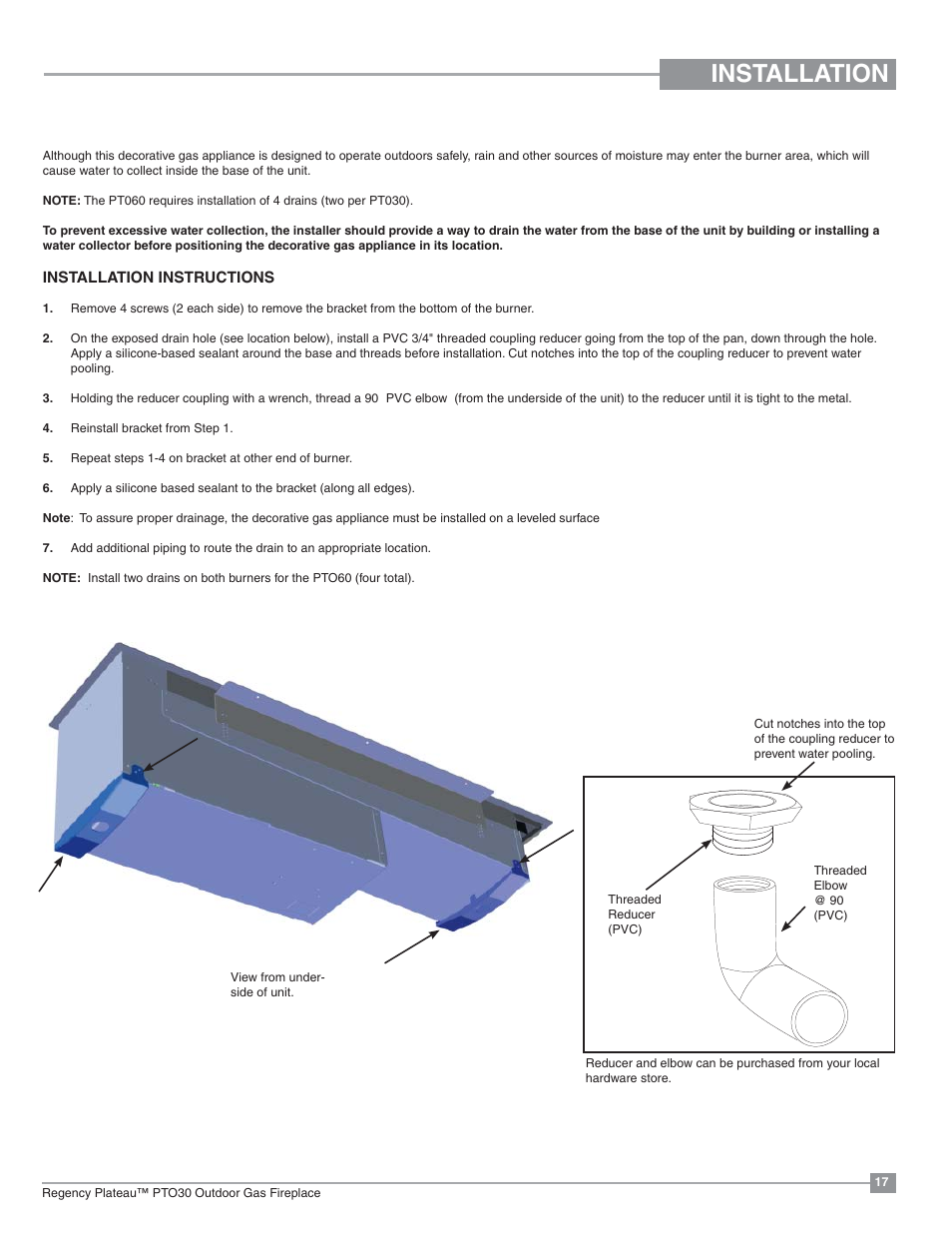 Installation | Regency Plateau PTO60 Outdoor Gas Burner User Manual | Page 17 / 36