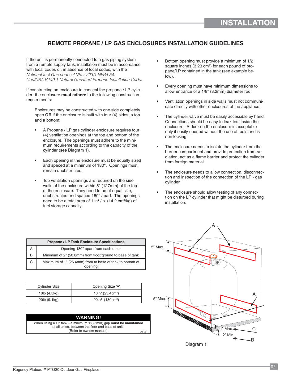 Installation | Regency Plateau PTO60 Outdoor Gas Burner User Manual | Page 27 / 36