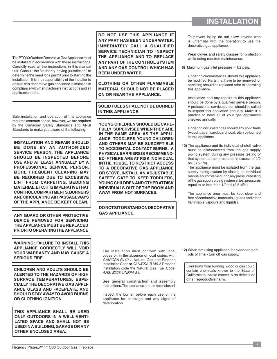 Installation, Important message save these instructions, Before you start | General safety information | Regency Plateau PTO60 Outdoor Gas Burner User Manual | Page 7 / 36