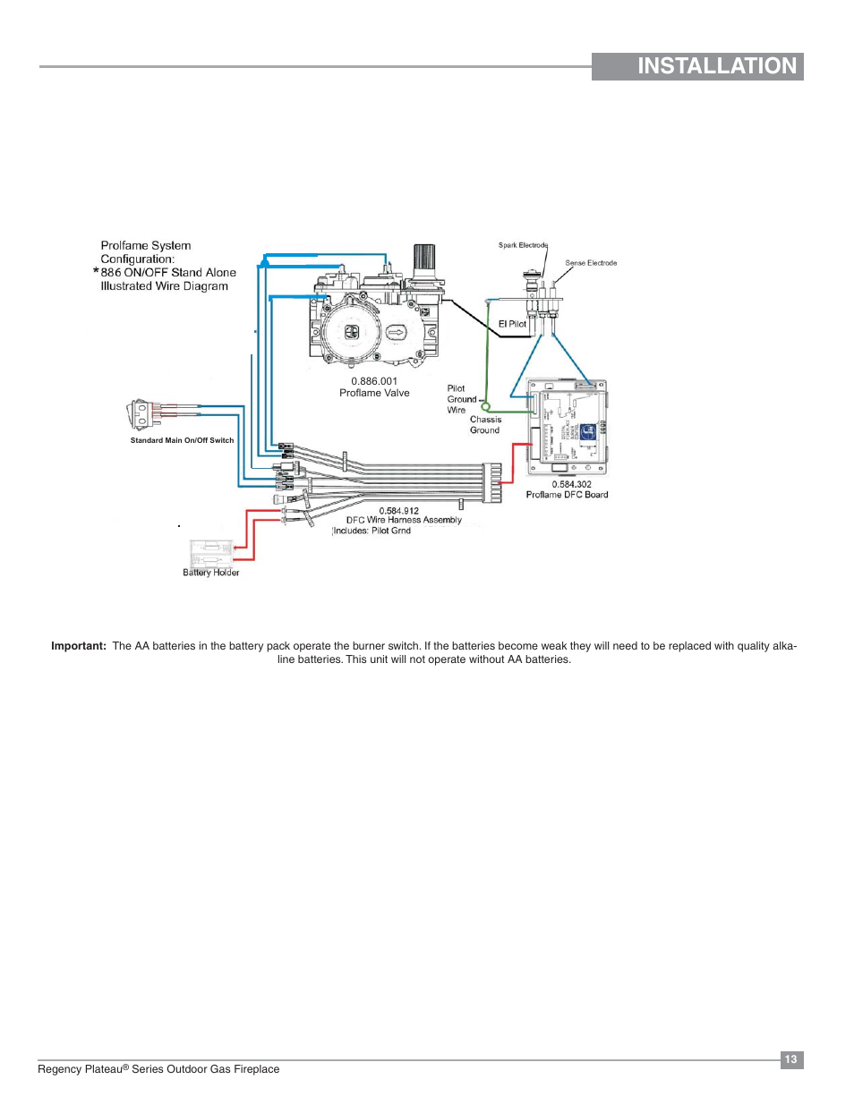 Installation, Wiring diagram | Regency Plateau PTO30IST Outdoor Gas Firetable User Manual | Page 13 / 40