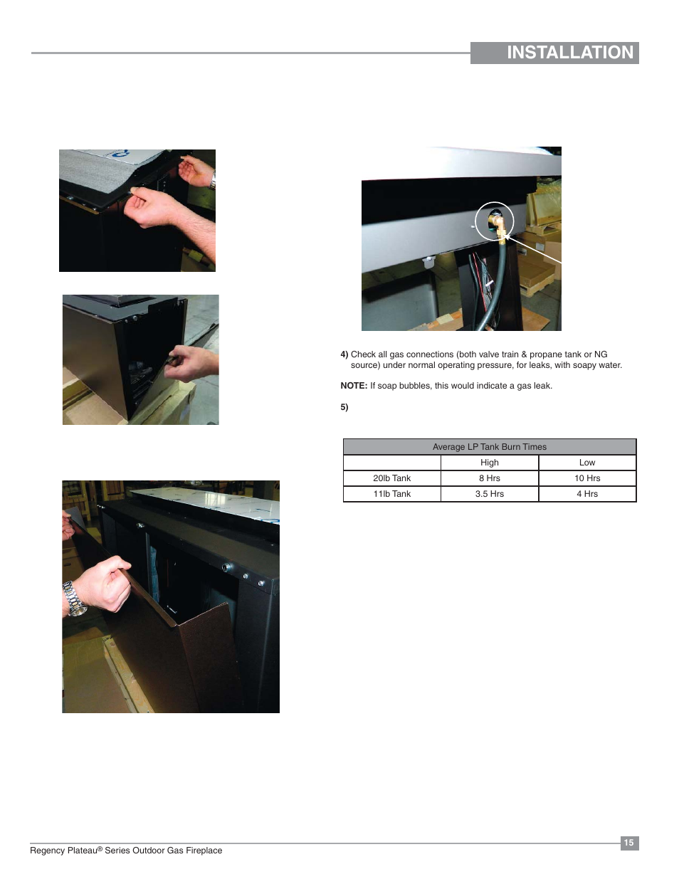 Installation, Gas connection | Regency Plateau PTO30IST Outdoor Gas Firetable User Manual | Page 15 / 40