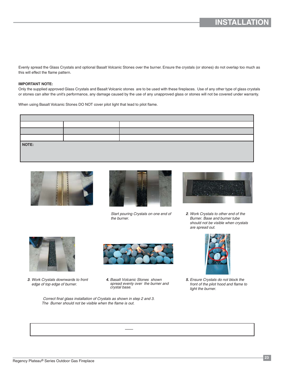 Installation | Regency Plateau PTO30IST Outdoor Gas Firetable User Manual | Page 23 / 40