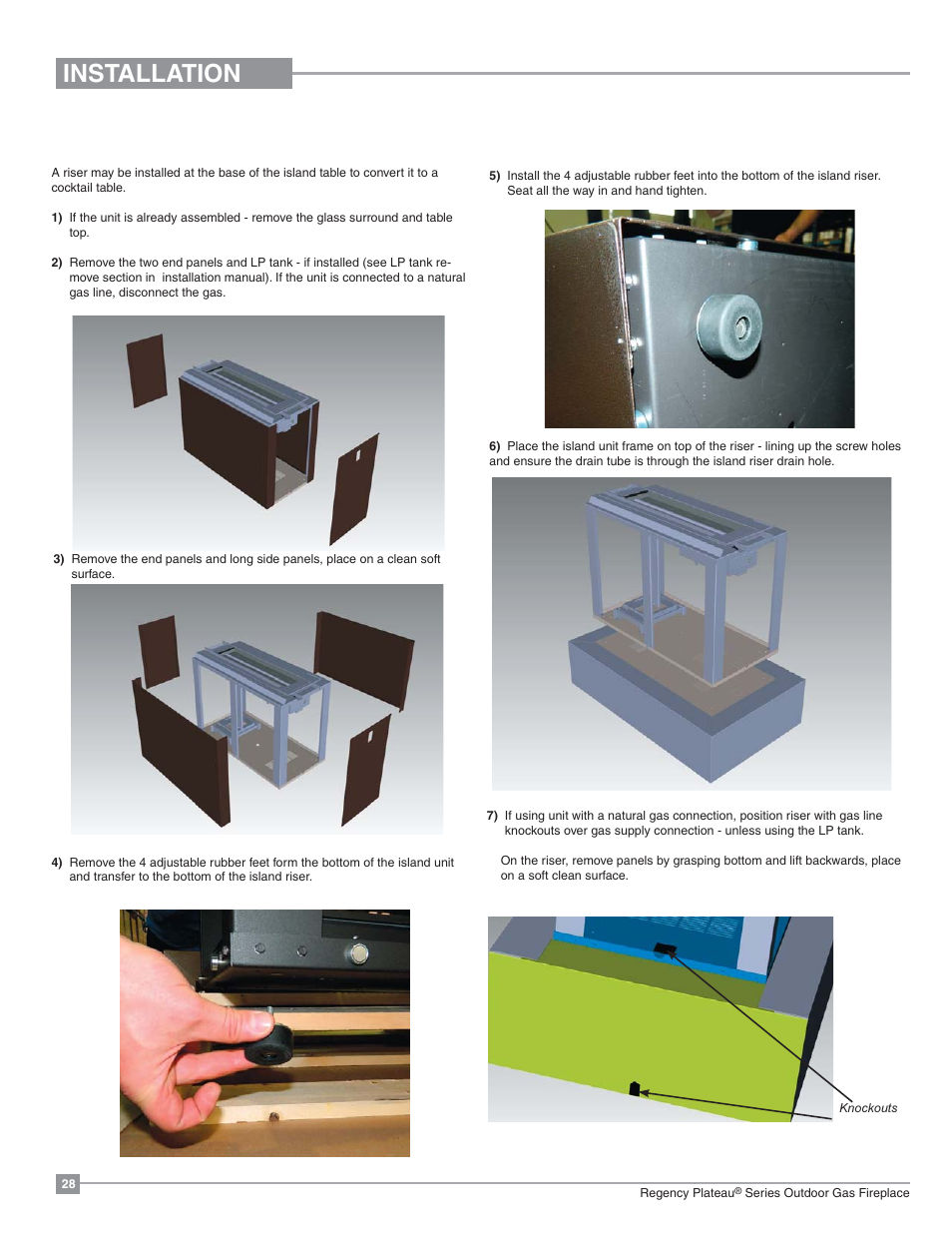 Installation, Riser installation | Regency Plateau PTO30IST Outdoor Gas Firetable User Manual | Page 28 / 40