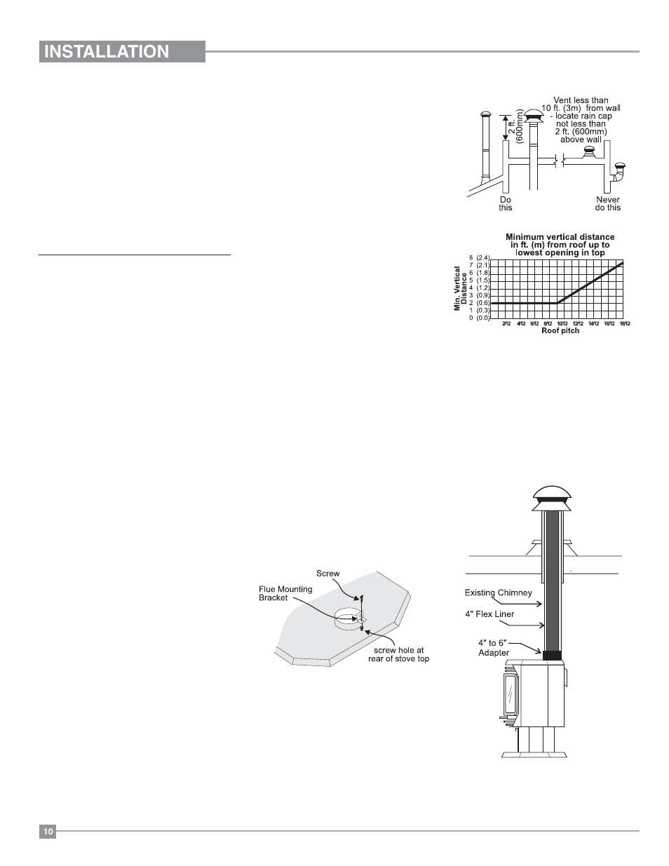 Installation, Venting, Draft hood | High elevation | Regency Ultimate U38 Medium Gas Stove User Manual | Page 10 / 36
