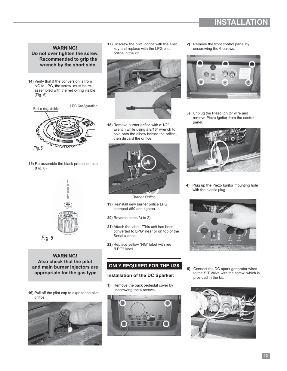 Installation, Fig. 6 | Regency Ultimate U38 Medium Gas Stove User Manual | Page 13 / 36