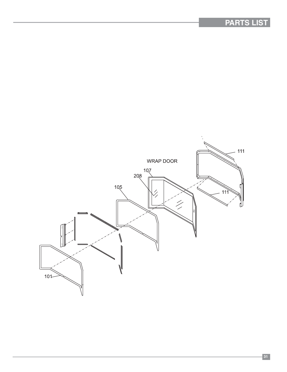 Parts list, U38-1 door assembly | Regency Ultimate U38 Medium Gas Stove User Manual | Page 31 / 36