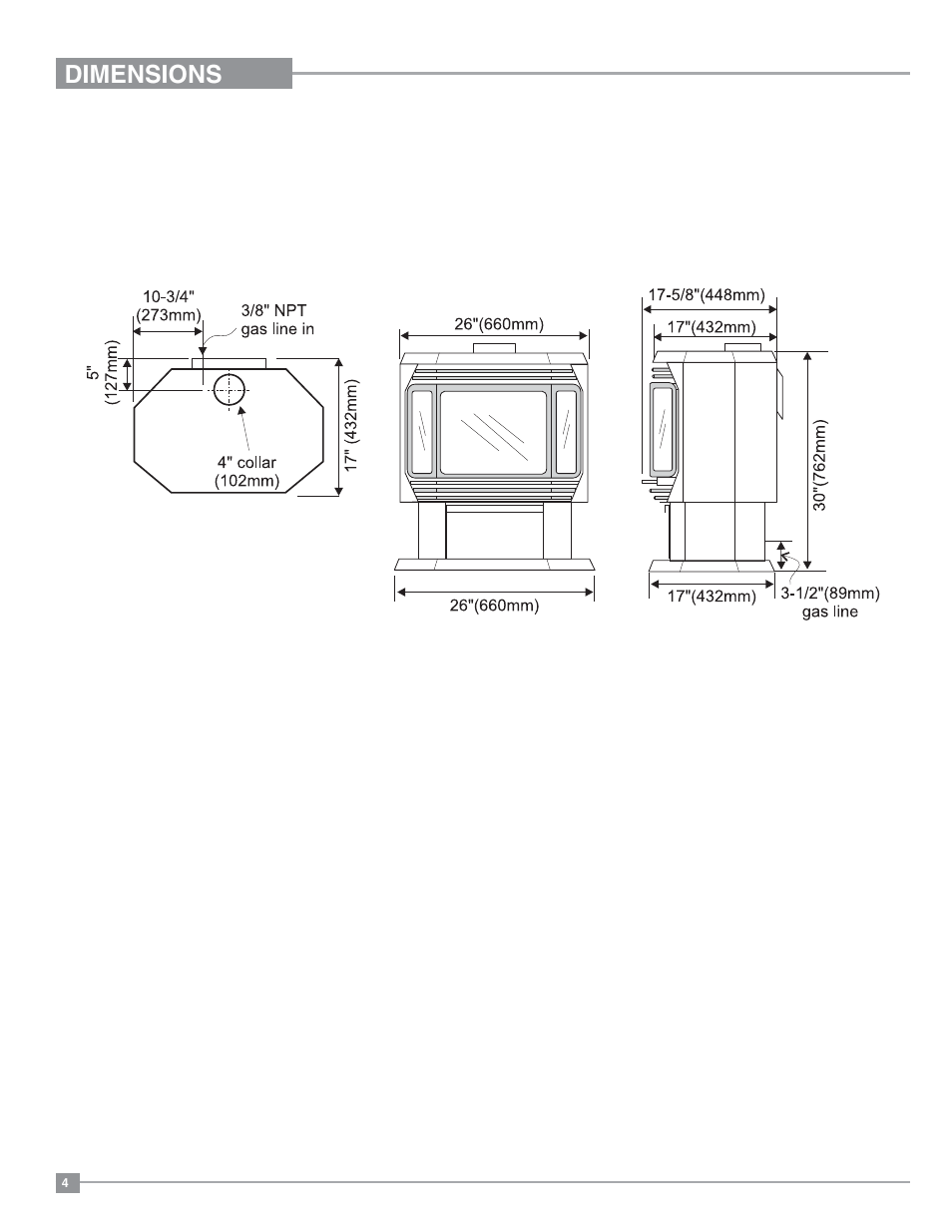 Dimensions | Regency Ultimate U38 Medium Gas Stove User Manual | Page 4 / 36