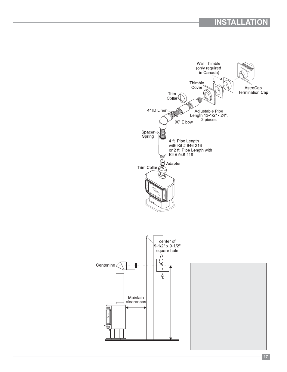 Installation, Dv stove horizontal vent kit installation | Regency Ultimate U39 Medium Gas Stove User Manual | Page 17 / 48