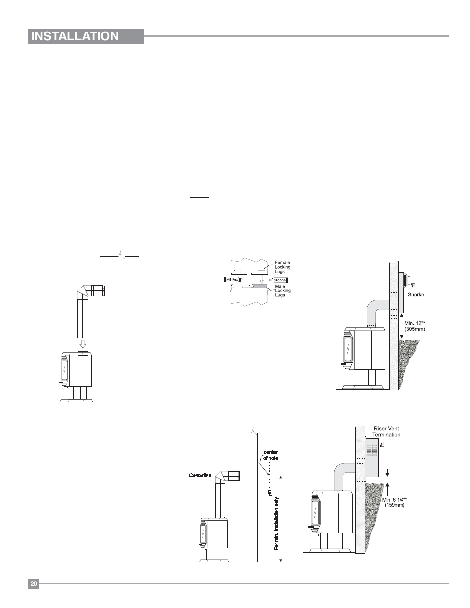 Installation, Dura-vent horizontal terminations | Regency Ultimate U39 Medium Gas Stove User Manual | Page 20 / 48