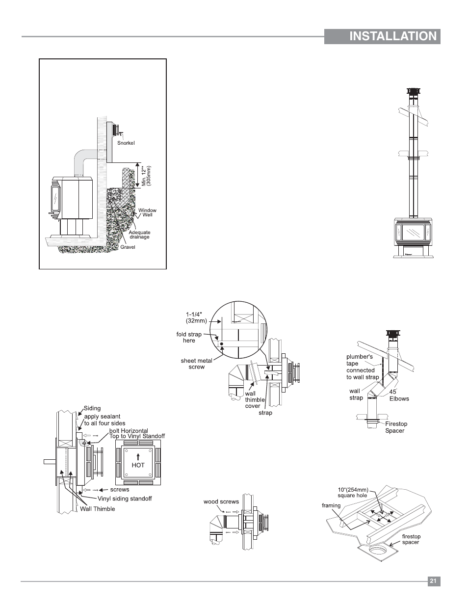 Installation, Dura-vent vertical terminations | Regency Ultimate U39 Medium Gas Stove User Manual | Page 21 / 48