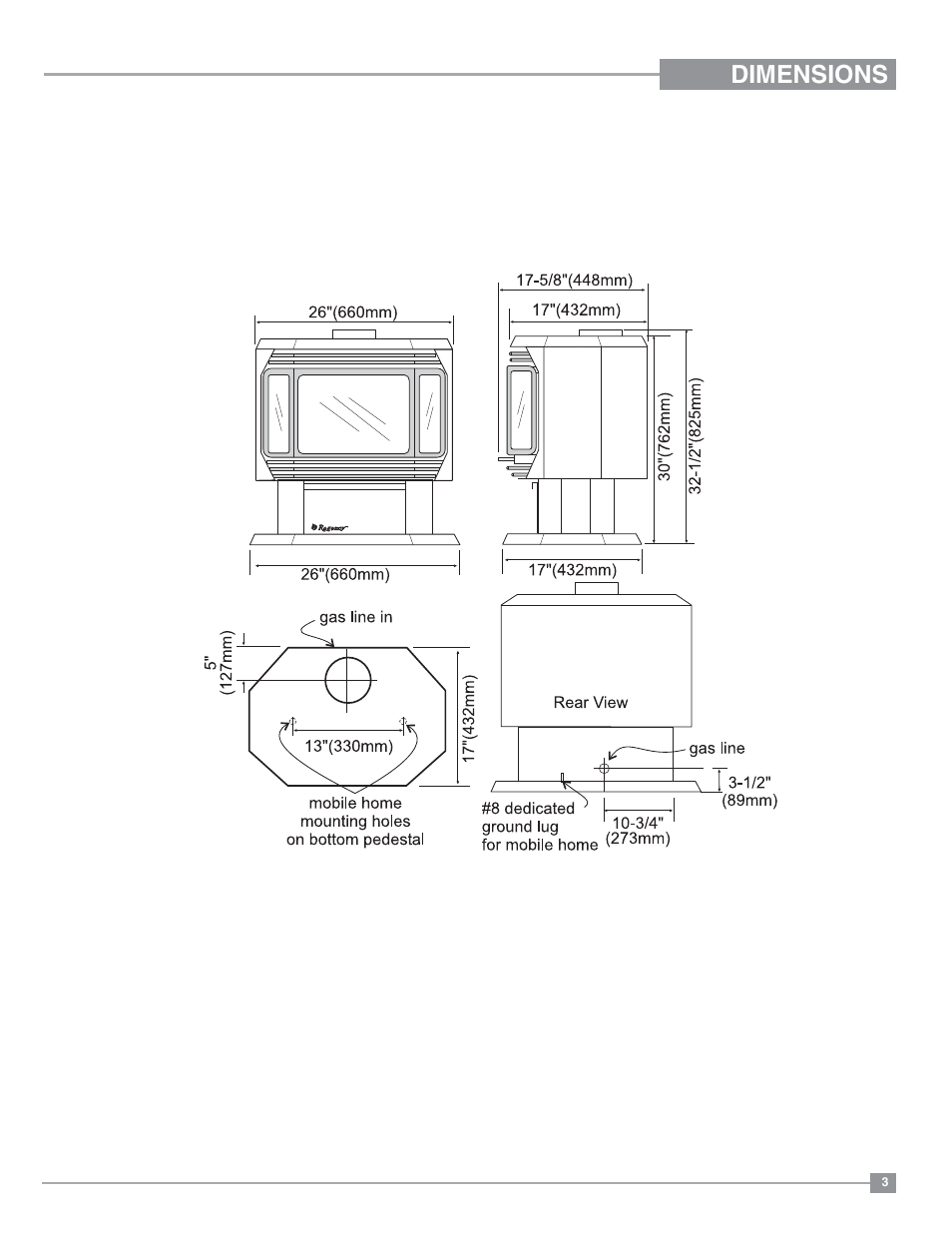 Dimensions | Regency Ultimate U39 Medium Gas Stove User Manual | Page 3 / 48