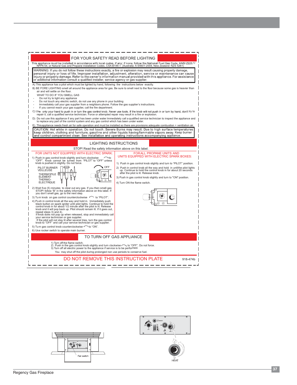 Installation operating instructions, Normal operating sounds of gas appliances, Adjusting flame height | Automatic convection fan operation, Copy of lighting plate instructions | Regency Ultimate U39 Medium Gas Stove User Manual | Page 37 / 48