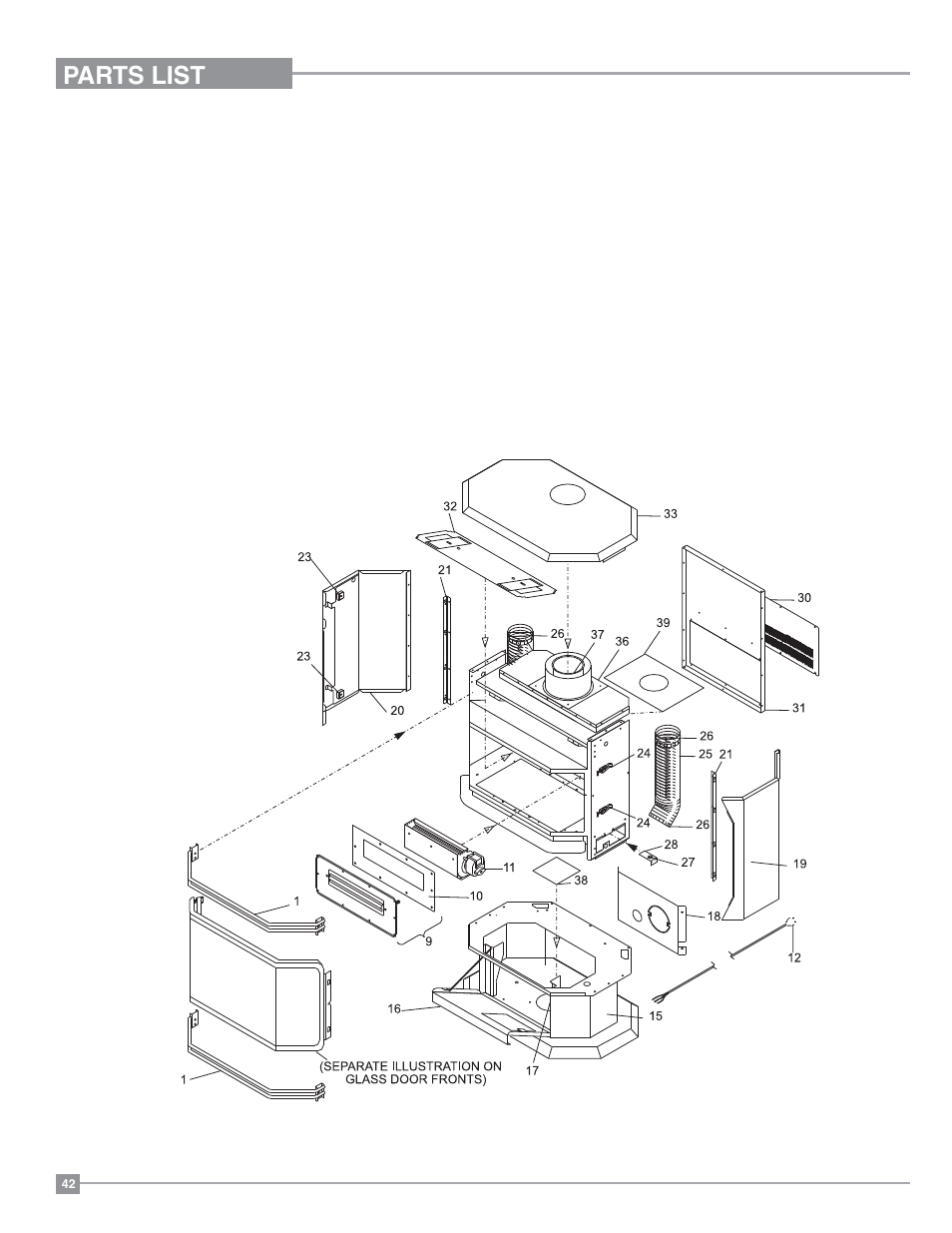 Parts list, Main assembly | Regency Ultimate U39 Medium Gas Stove User Manual | Page 42 / 48