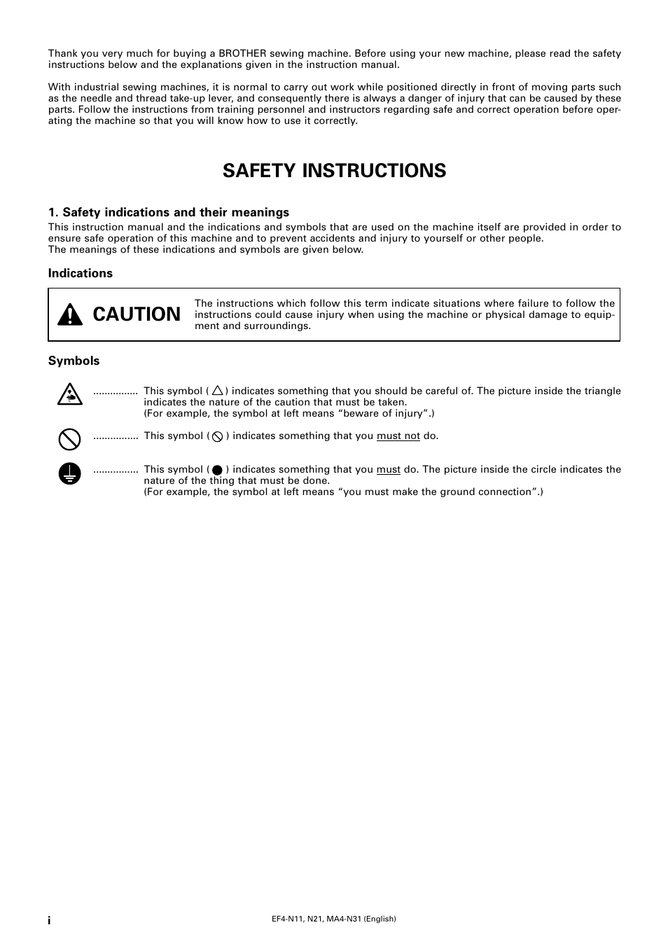 Safety instructions, Caution | Brother EF4-N11 User Manual | Page 2 / 54