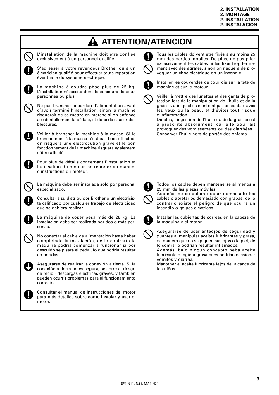 Attention/atencion | Brother EF4-N11 User Manual | Page 20 / 54