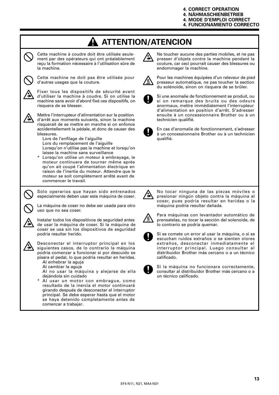 Attention/atencion | Brother EF4-N11 User Manual | Page 30 / 54