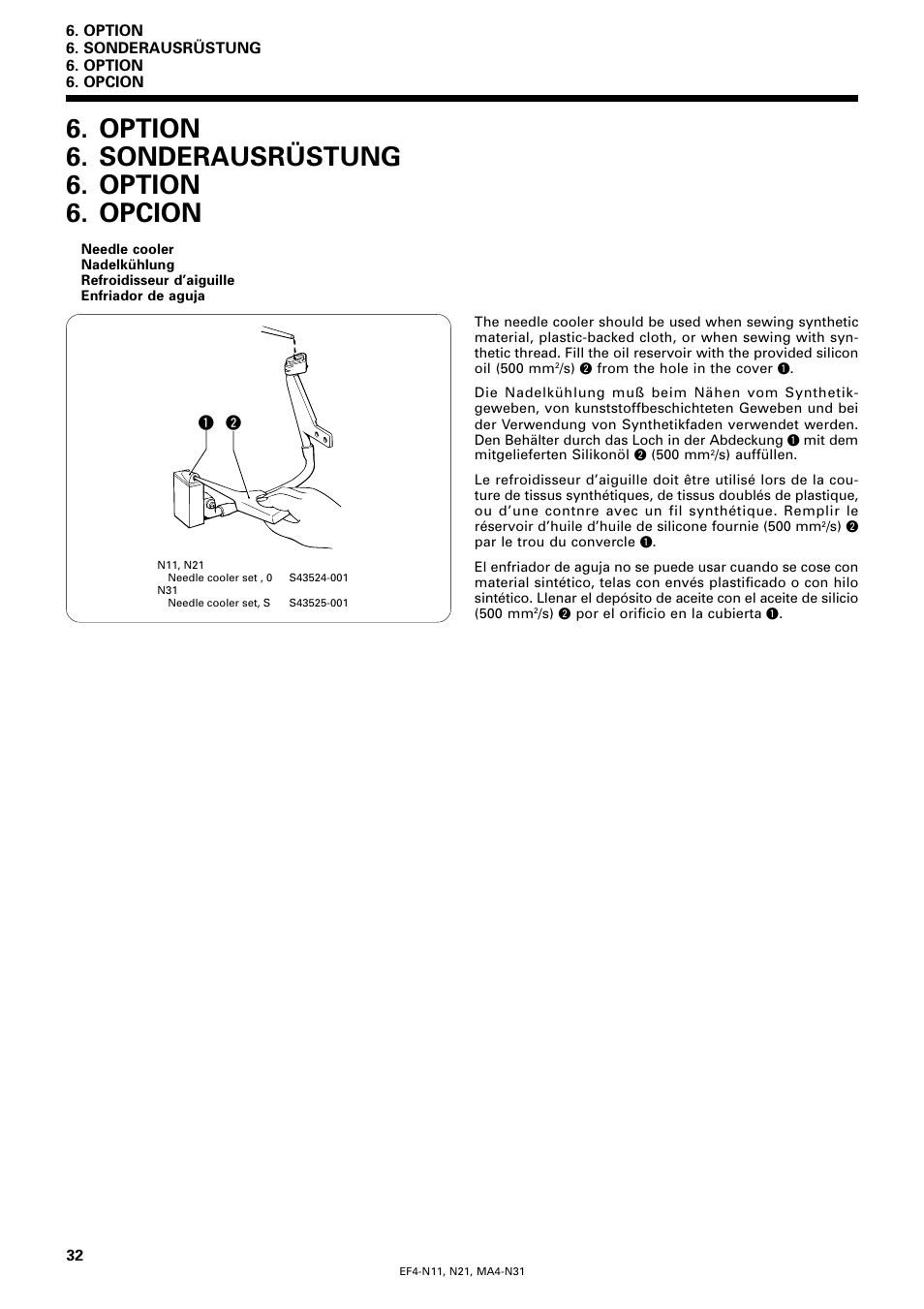 Option, Sonderausrüstung, Opcion | Option 6. sonderausrüstung 6. option 6. opcion | Brother EF4-N11 User Manual | Page 49 / 54