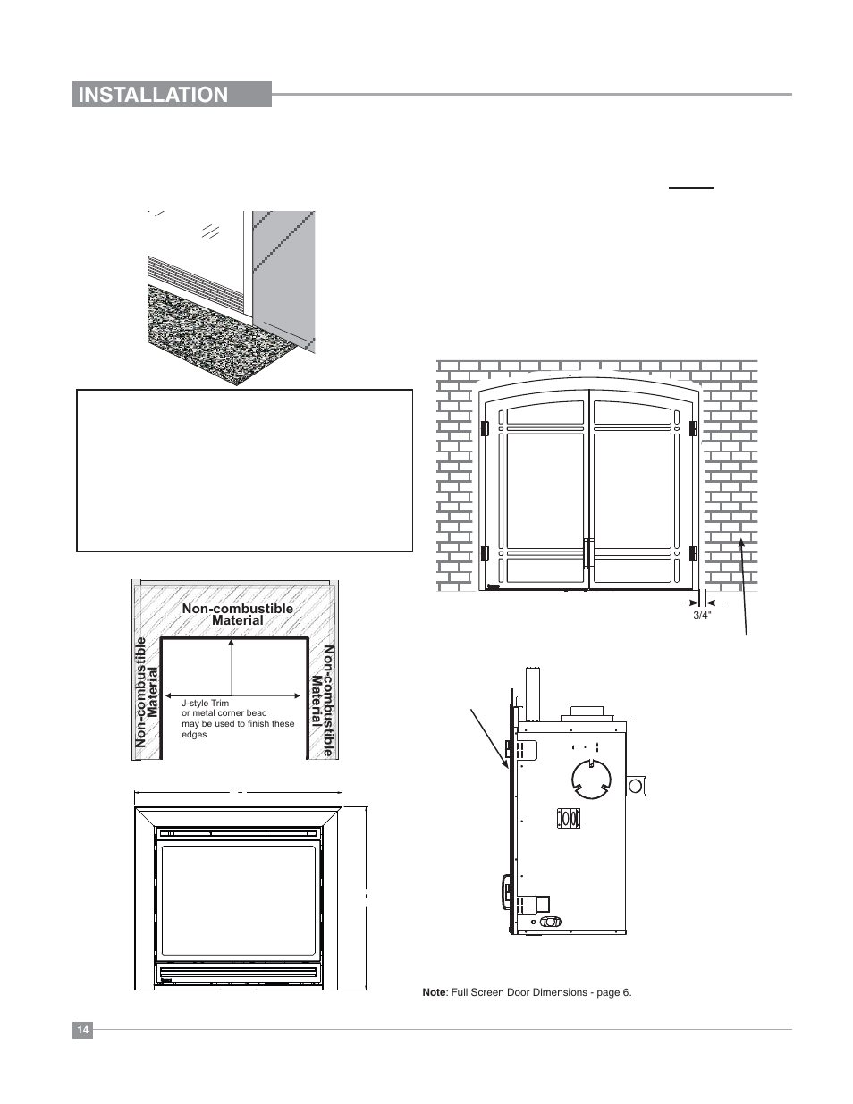 Installation, Finishing, Non-combustible material | Non-combustible material non-combustible material | Regency Bellavista B36XT Medium Gas Fireplace User Manual | Page 14 / 68