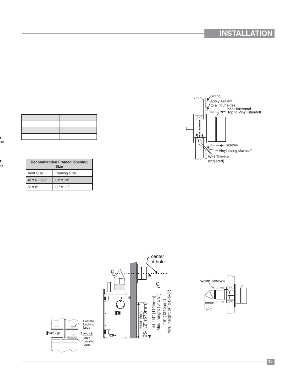 Installation, Unit installation with horizontal termination | Regency Bellavista B36XT Medium Gas Fireplace User Manual | Page 35 / 68