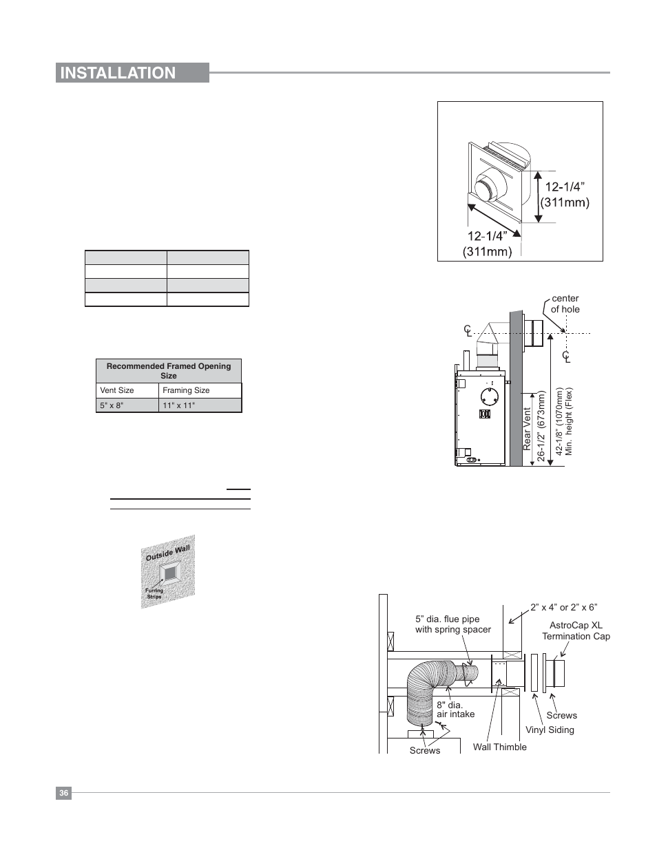 Installation, Unit installation with horizontal termination | Regency Bellavista B36XT Medium Gas Fireplace User Manual | Page 36 / 68
