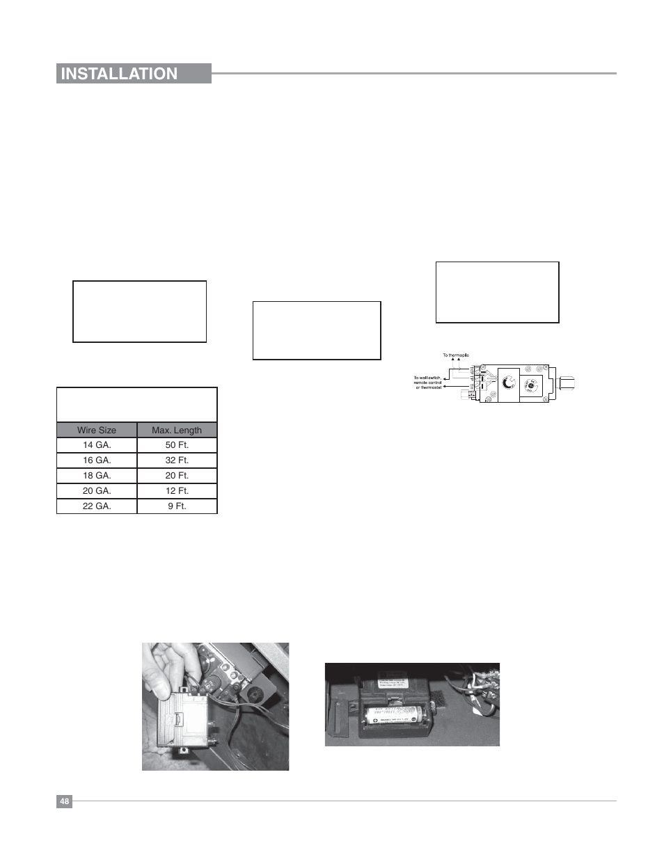 Installation, Optional wall switch, Optional wall thermostat | Optional remote control, Dc sparker battery installation | Regency Bellavista B36XT Medium Gas Fireplace User Manual | Page 48 / 68