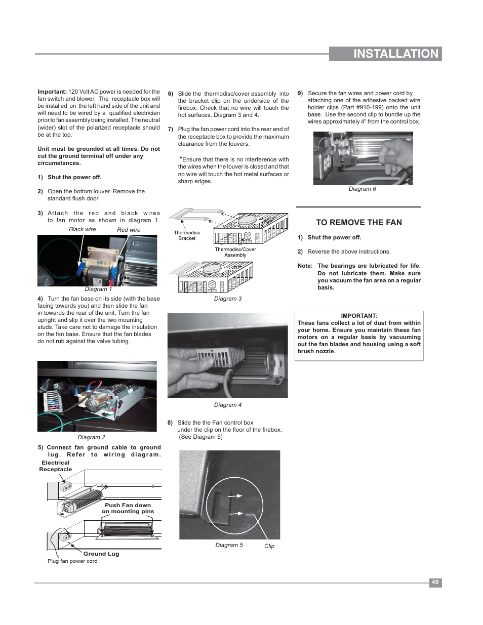 Installation, Optional fan installation | Regency Bellavista B36XT Medium Gas Fireplace User Manual | Page 49 / 68