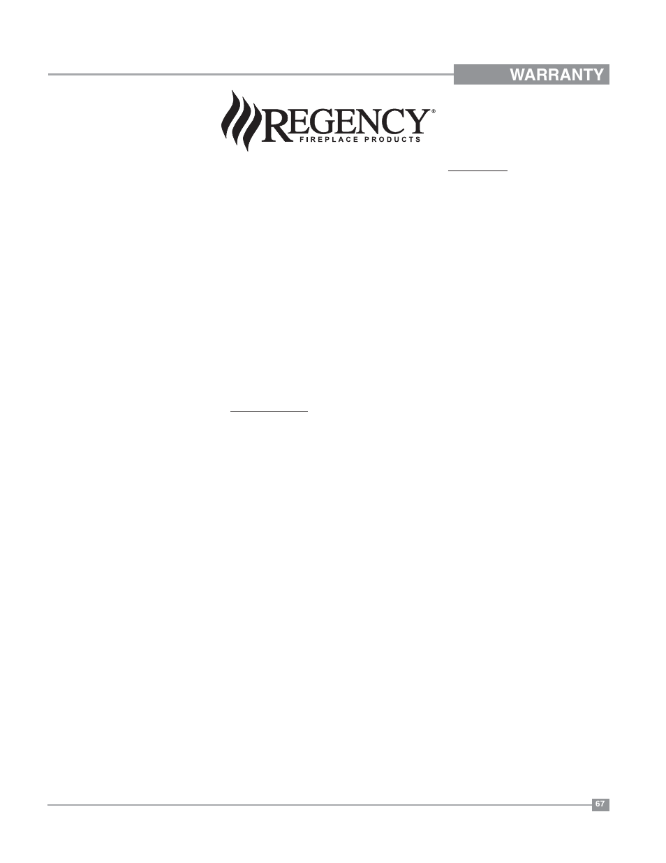 Warranty | Regency Bellavista B36XT Medium Gas Fireplace User Manual | Page 67 / 68