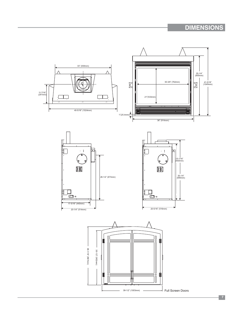 Dimensions, Unit dimensions | Regency Bellavista B36XT Medium Gas Fireplace User Manual | Page 7 / 68