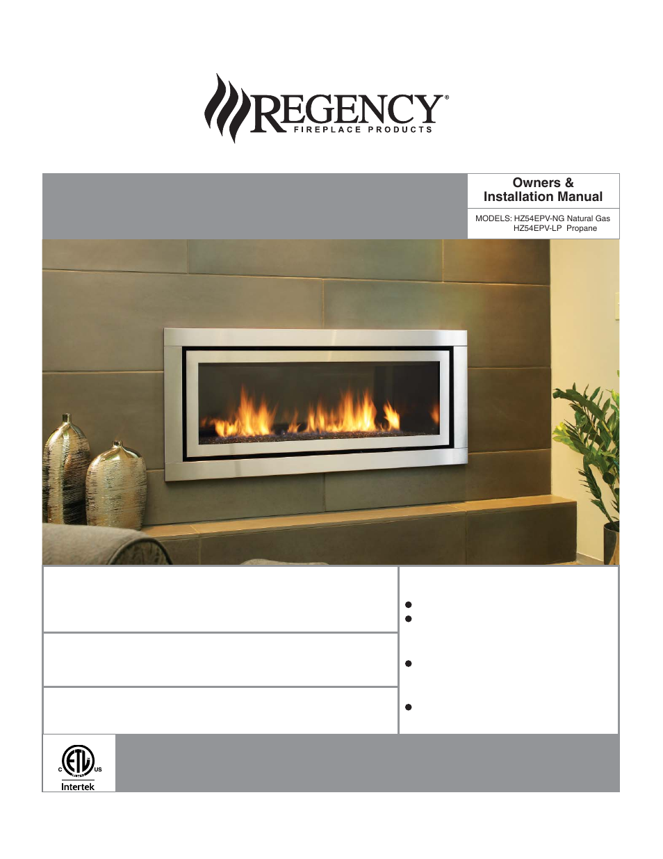 Regency Horizon HZ54EPV Large Gas Fireplace User Manual | 60 pages