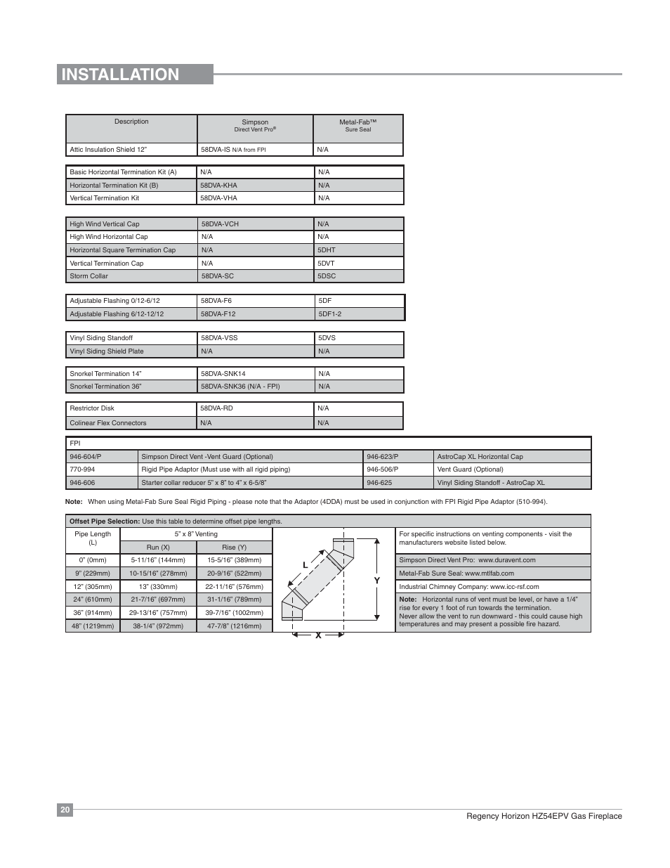 Installation | Regency Horizon HZ54EPV Large Gas Fireplace User Manual | Page 20 / 60