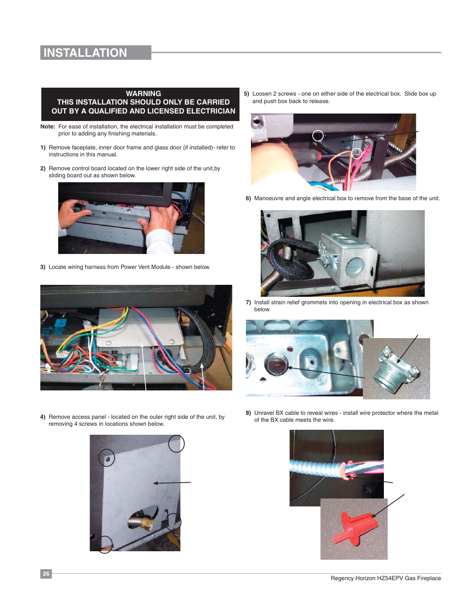 Installation, Electrical installation | Regency Horizon HZ54EPV Large Gas Fireplace User Manual | Page 26 / 60
