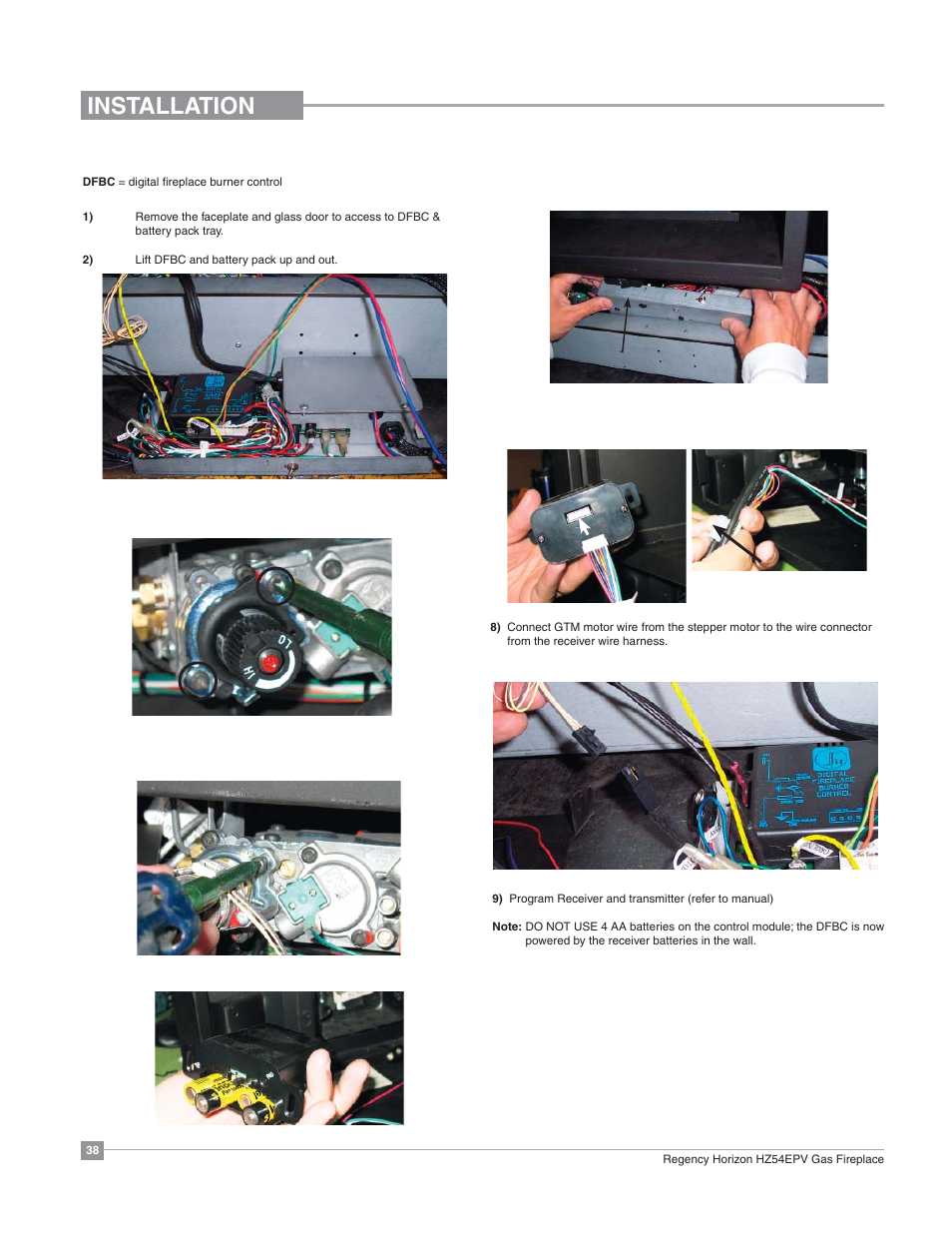 Installation, Gtmf remote installation | Regency Horizon HZ54EPV Large Gas Fireplace User Manual | Page 38 / 60