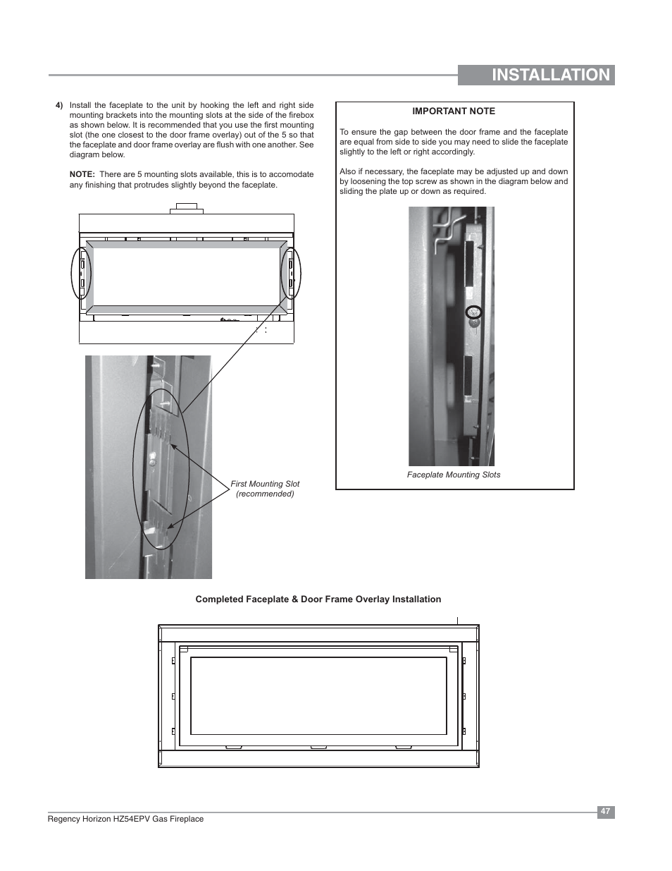 Installation | Regency Horizon HZ54EPV Large Gas Fireplace User Manual | Page 47 / 60