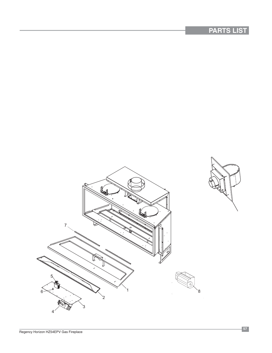 Parts list, Main assembly | Regency Horizon HZ54EPV Large Gas Fireplace User Manual | Page 57 / 60