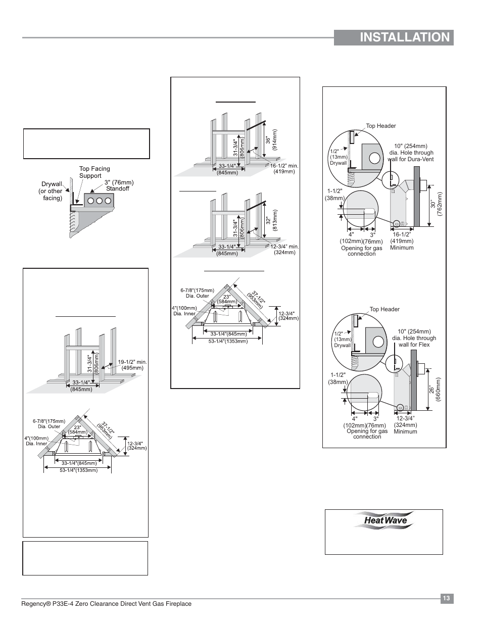 Installation, Framing and finishing | Regency Panorama P33E Small Gas Fireplace User Manual | Page 13 / 68