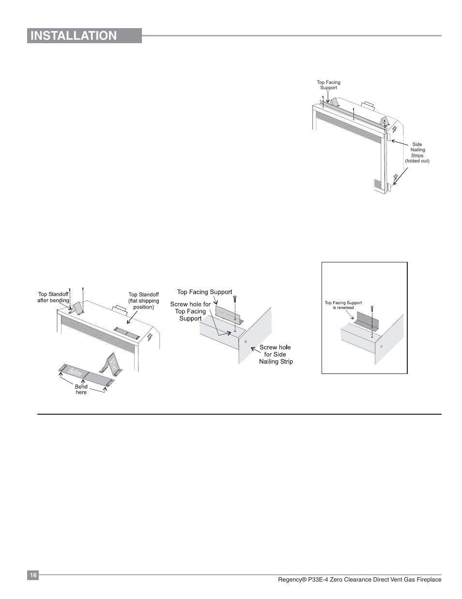 Installation, Unit assembly prior to installation, Venting introduction | Regency Panorama P33E Small Gas Fireplace User Manual | Page 16 / 68