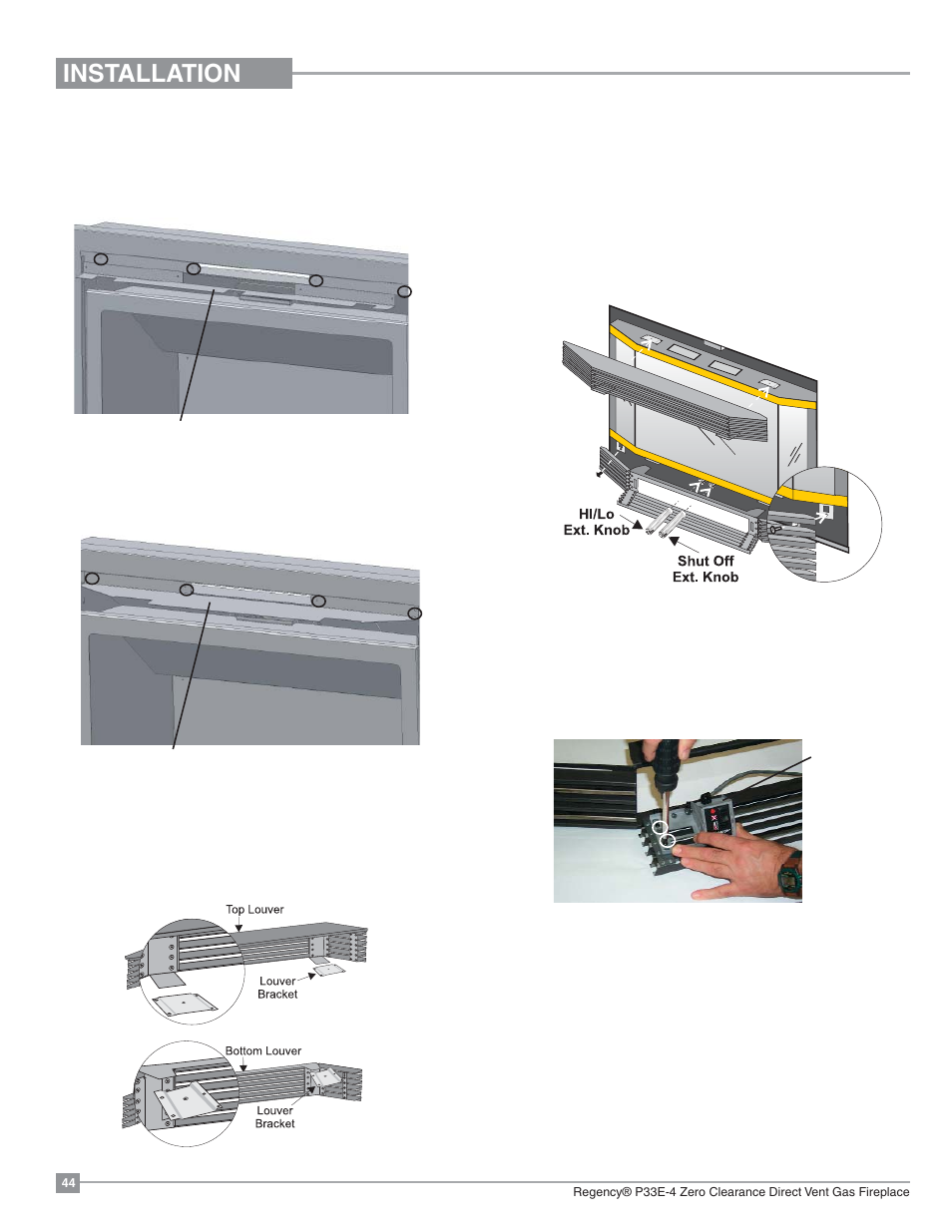 Installation, Bay louvers | Regency Panorama P33E Small Gas Fireplace User Manual | Page 44 / 68