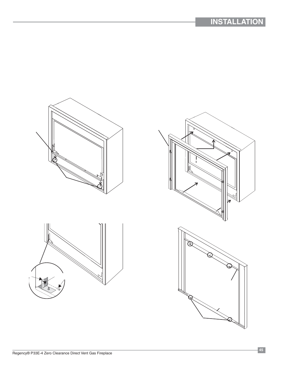 Installation, Full screen doors | Regency Panorama P33E Small Gas Fireplace User Manual | Page 45 / 68