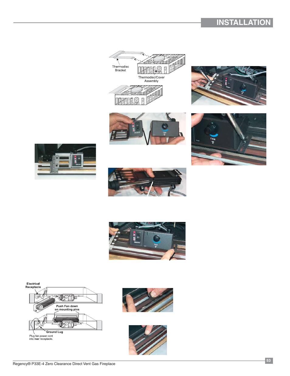 Installation, Installing the optional fan | Regency Panorama P33E Small Gas Fireplace User Manual | Page 53 / 68