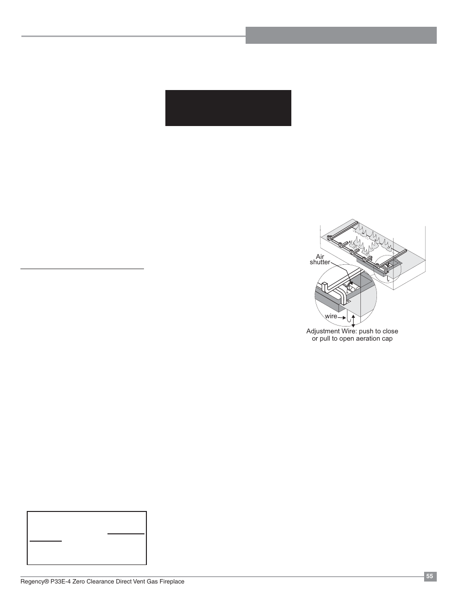 Operating instructions, Shutdown procedure, Lighting procedure | Aeration adjustment, First fire | Regency Panorama P33E Small Gas Fireplace User Manual | Page 55 / 68