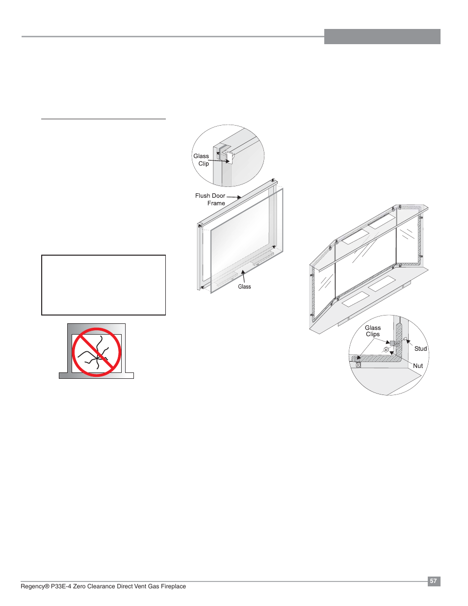 Maintenance, Glass gasket, Door glass | Regency Panorama P33E Small Gas Fireplace User Manual | Page 57 / 68