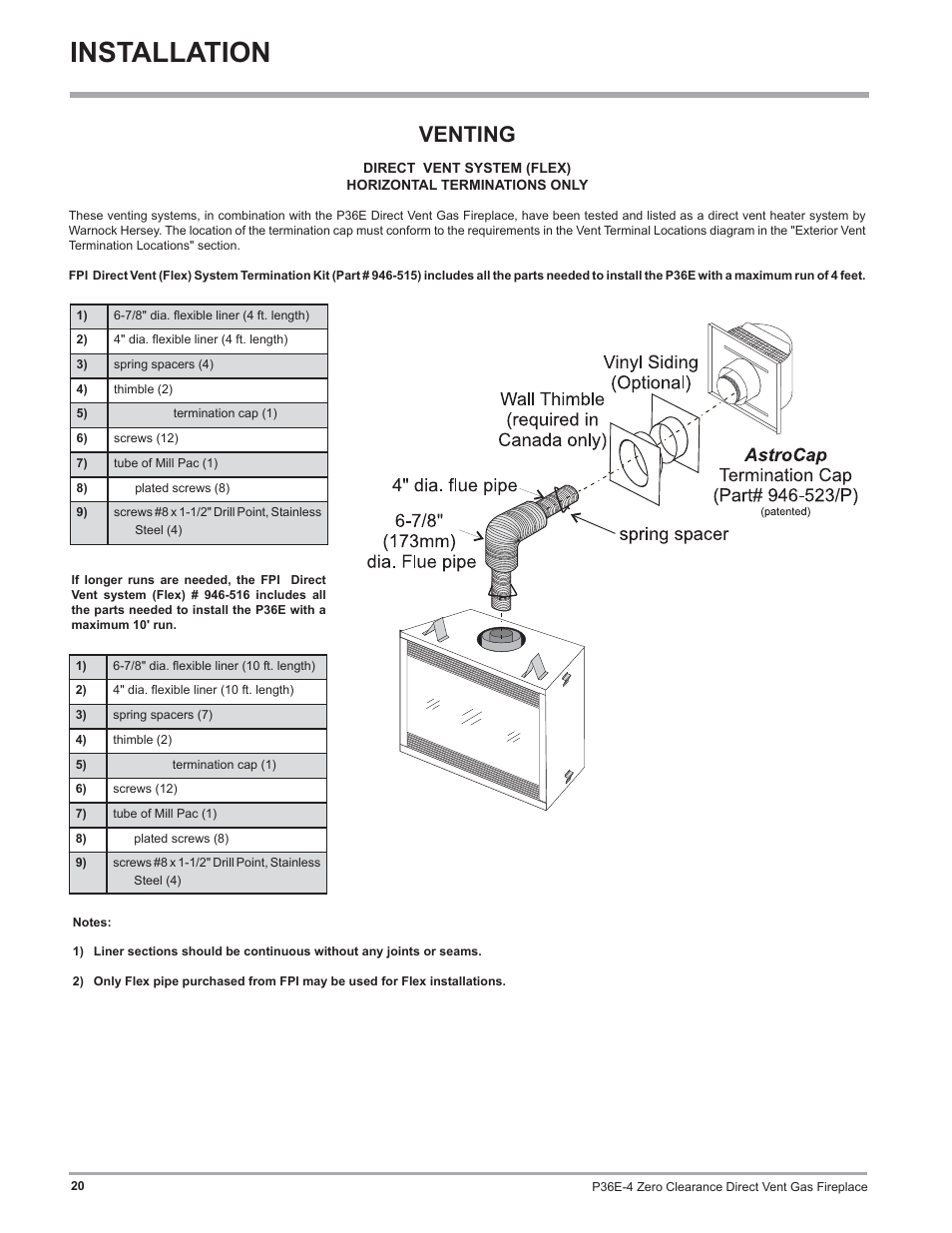 Installation, Venting | Regency Panorama P36E Medium Gas Fireplace User Manual | Page 20 / 72