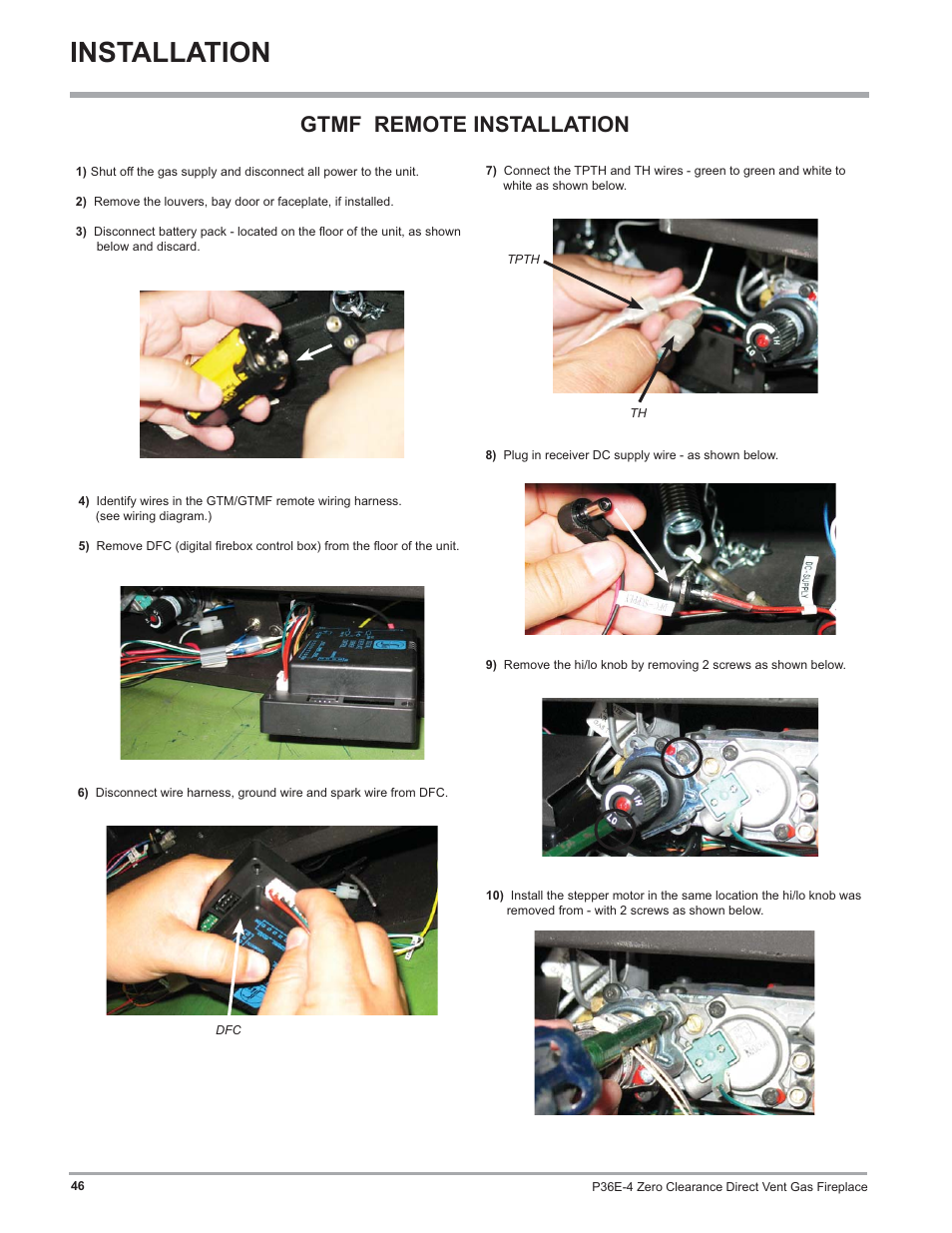 Installation, Gtmf remote installation | Regency Panorama P36E Medium Gas Fireplace User Manual | Page 46 / 72