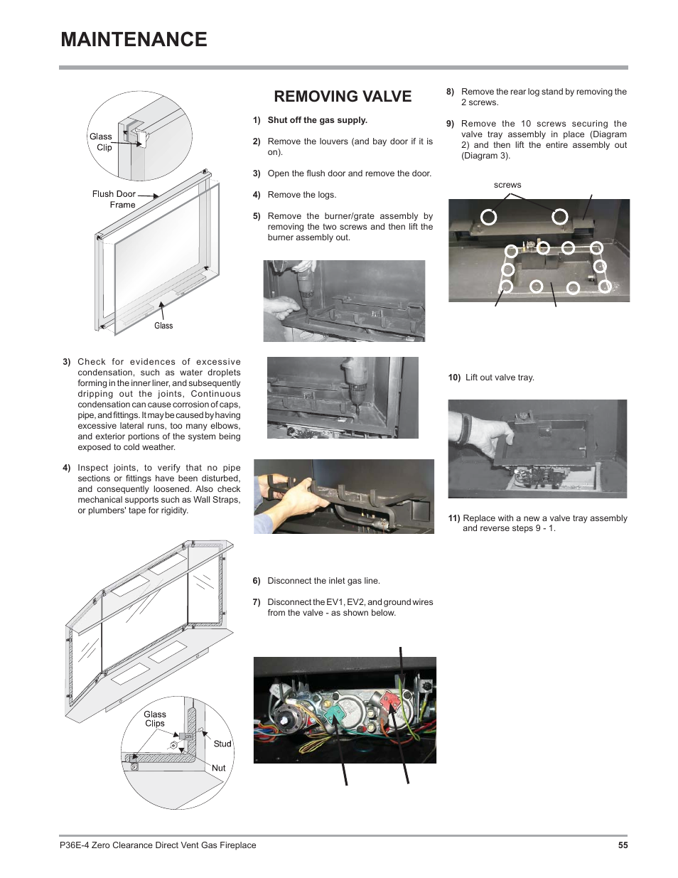 Maintenance, Removing valve | Regency Panorama P36E Medium Gas Fireplace User Manual | Page 55 / 72