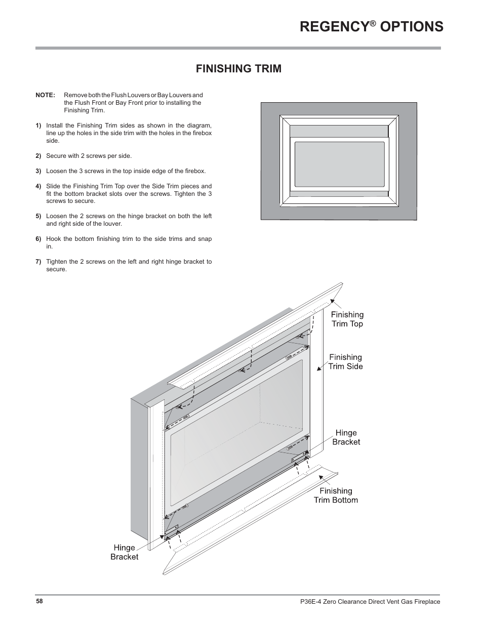 Regency, Options, Finishing trim | Regency Panorama P36E Medium Gas Fireplace User Manual | Page 58 / 72