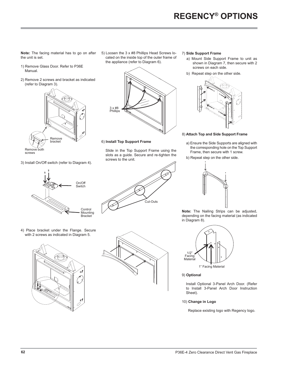 Regency, Options | Regency Panorama P36E Medium Gas Fireplace User Manual | Page 62 / 72