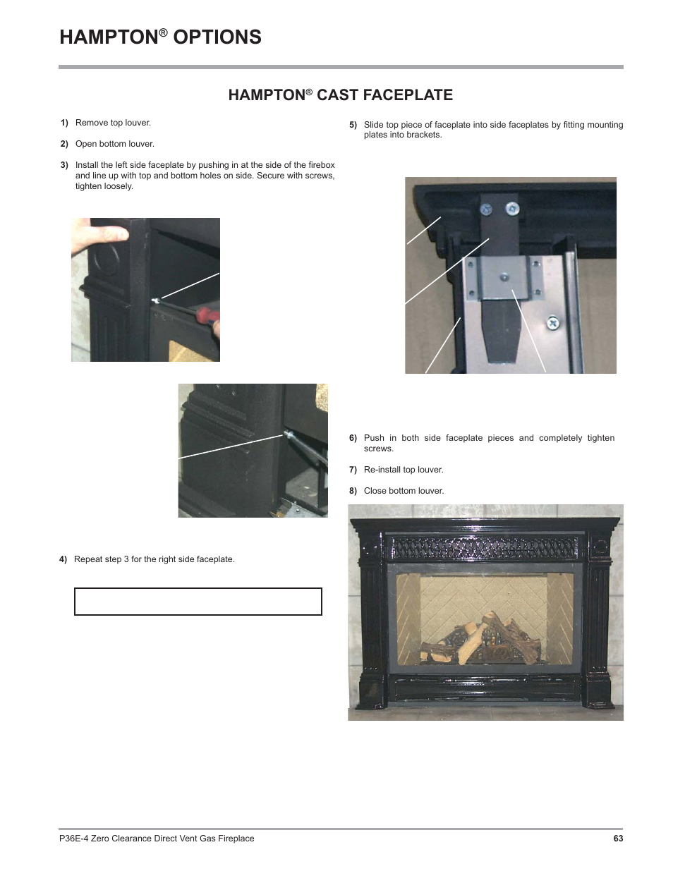 Hampton, Options, Cast faceplate | Regency Panorama P36E Medium Gas Fireplace User Manual | Page 63 / 72