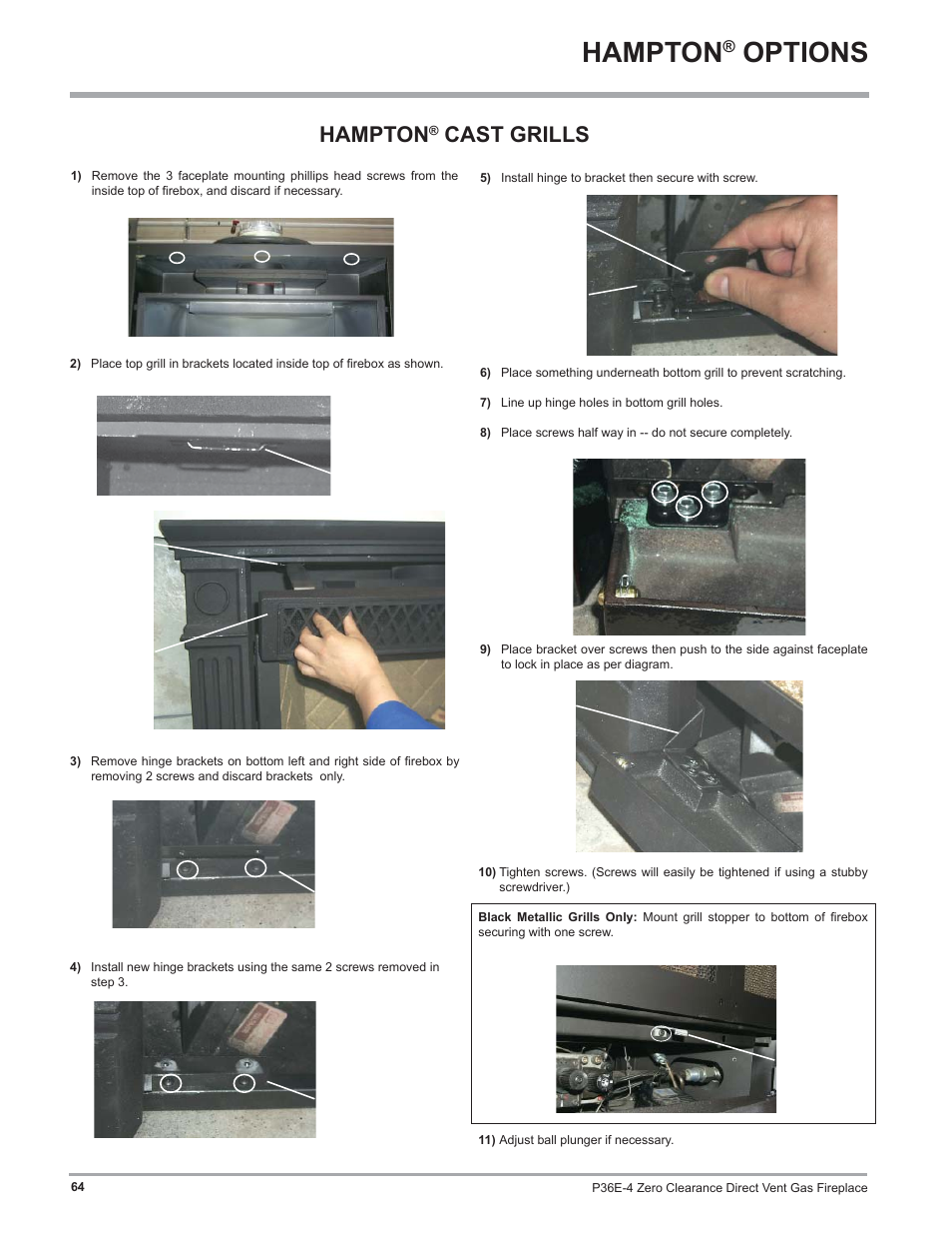 Options, Hampton, Cast grills | Regency Panorama P36E Medium Gas Fireplace User Manual | Page 64 / 72